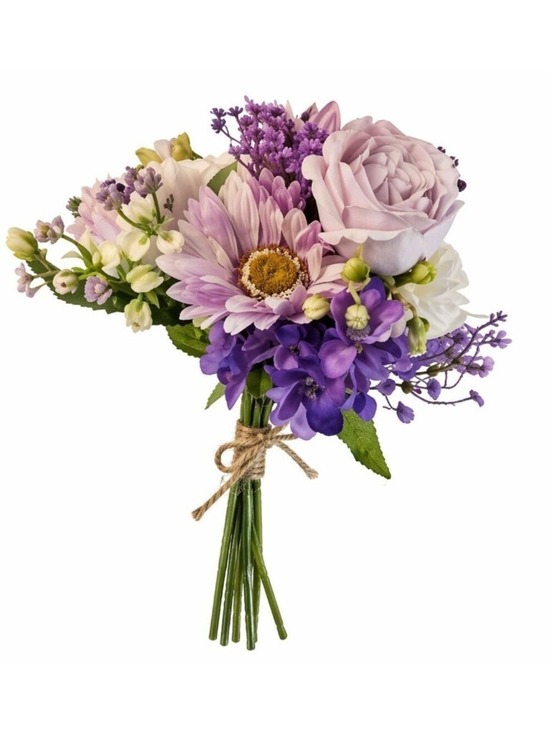 Handmade Other - Lavender Purple Artificial Bouquet Real Touch Roses Gerbera Daisy Wedding Bouque